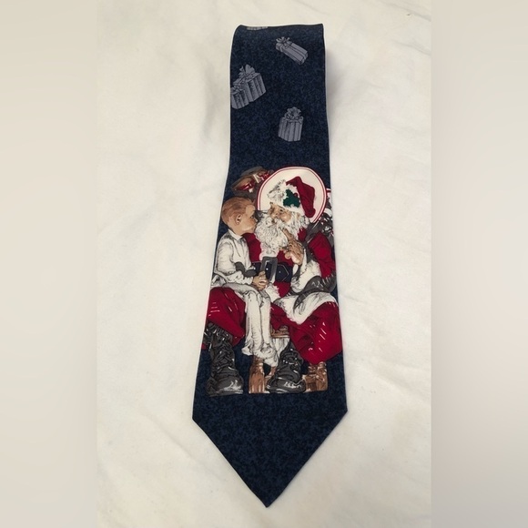 Saturday Evening Post Neck Tie 100% Silk Santa Christmas Kid on Santas Lap 1996 - Picture 1 of 16